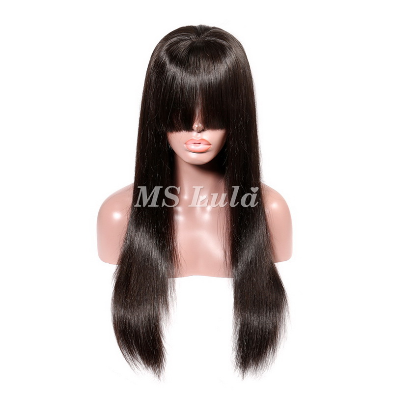 Straight Transparent Lace Front Wig 180 Density With Bang - 图片 7